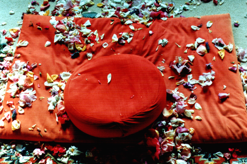 Meditation cushion covered in petals