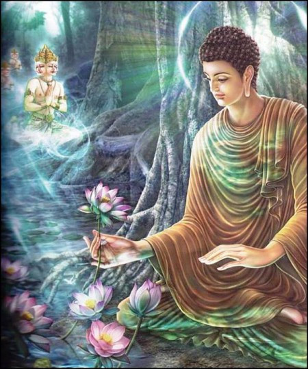 Buddha with lotus flowers