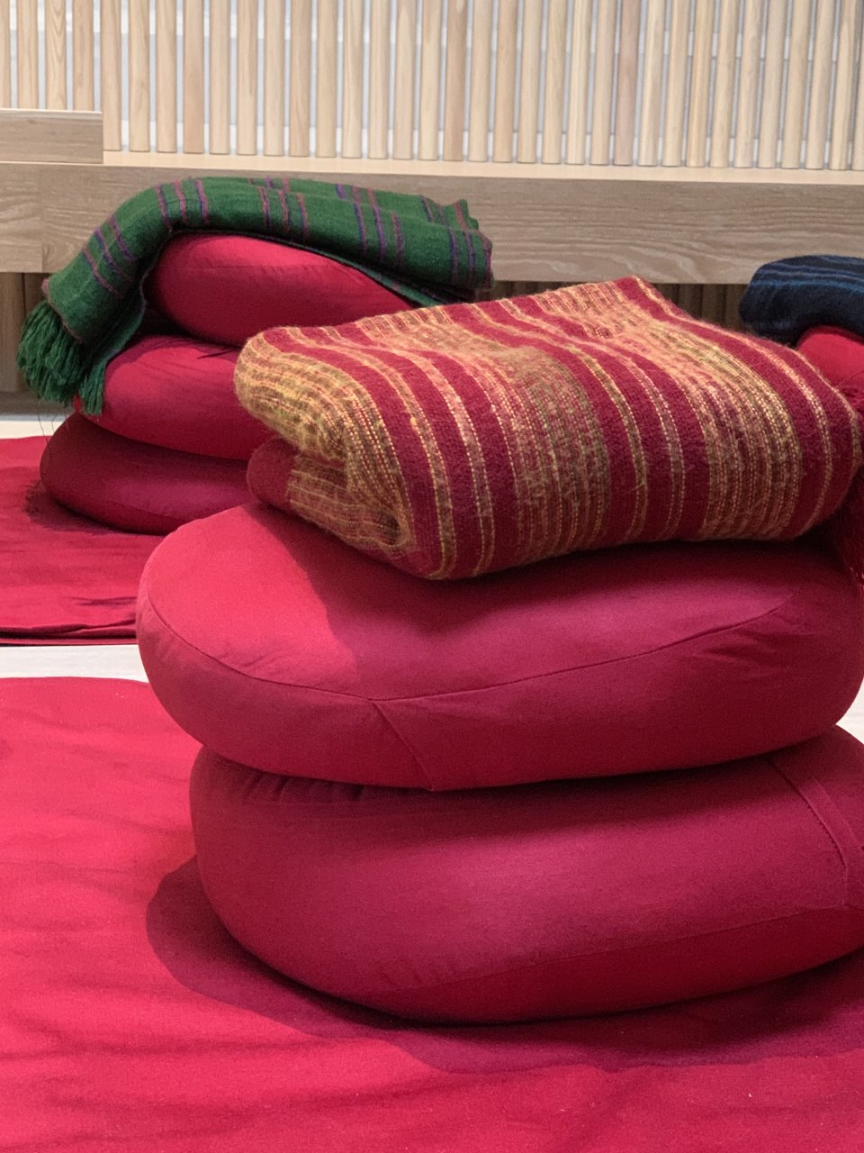 Meditation cushions in the shrine room (ABC)