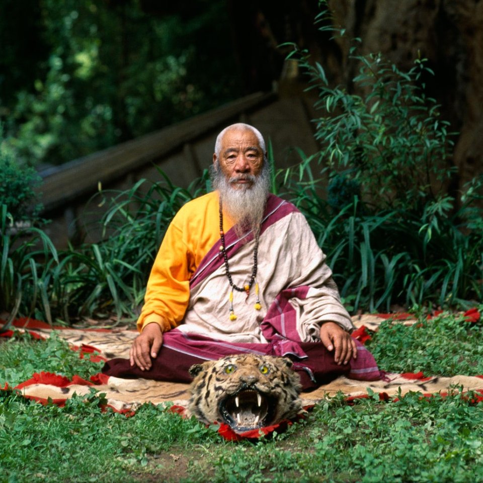 Chetul Rinpoche on tiger skin