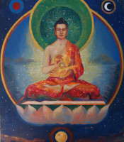 Vairocana Buddha turning the wheel of the Dharma