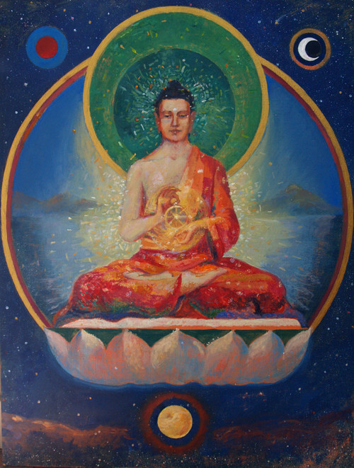 Vairocana Buddha turning the wheel of the Dharma