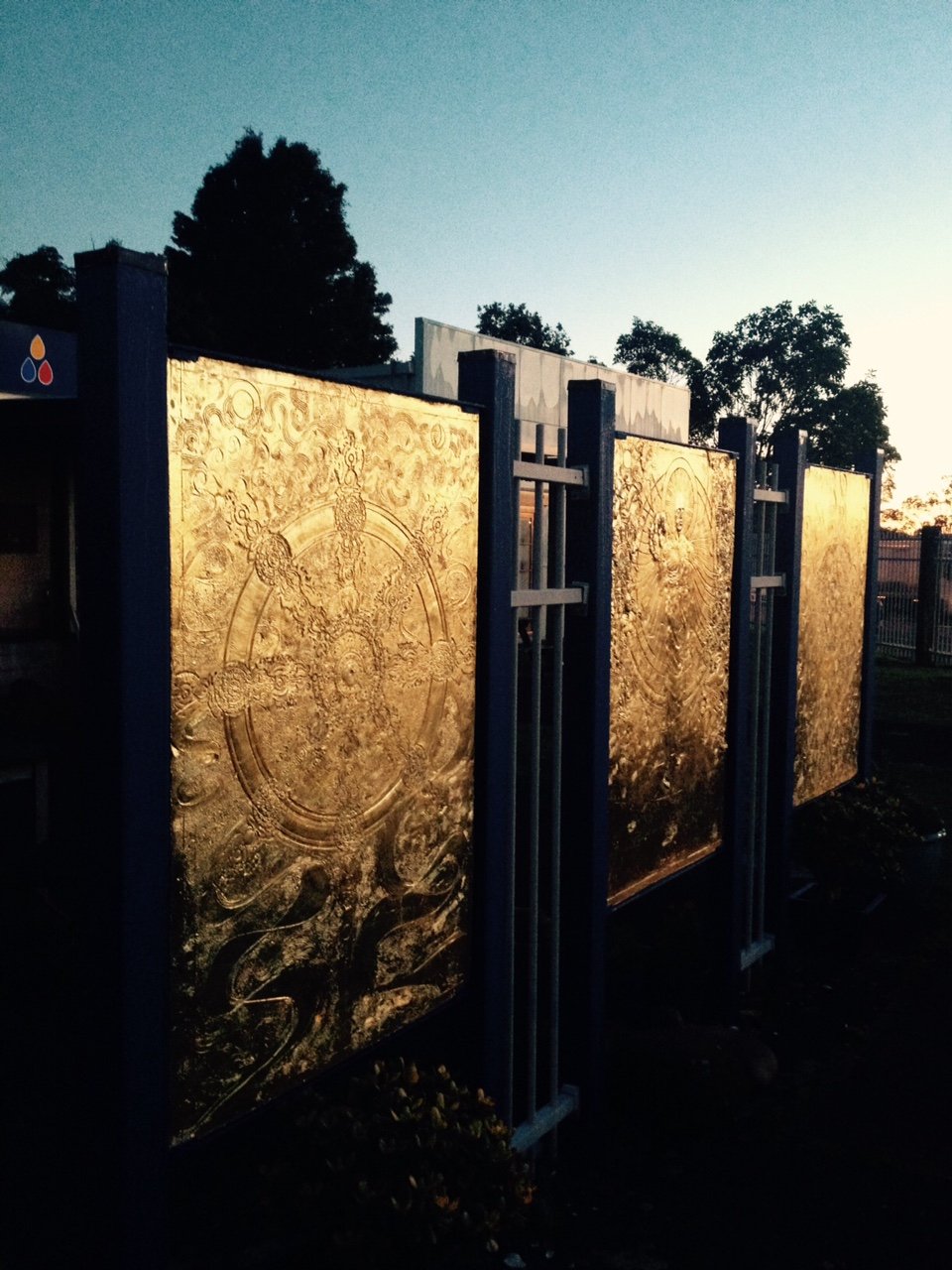 Gold panels outside the centre