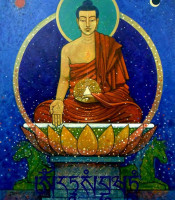 Ratnasambhava Buddha with his hand in the mudra of generosity